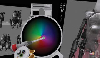 Colour wheel with VR hands and tool picking a colour