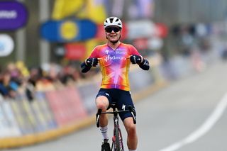 Belgian Lotte Kopecky (Team SD Worx) celebrates victory at Tour of Flanders Women 2023