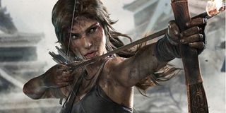 Lara fires flaming arrow Tomb Raider