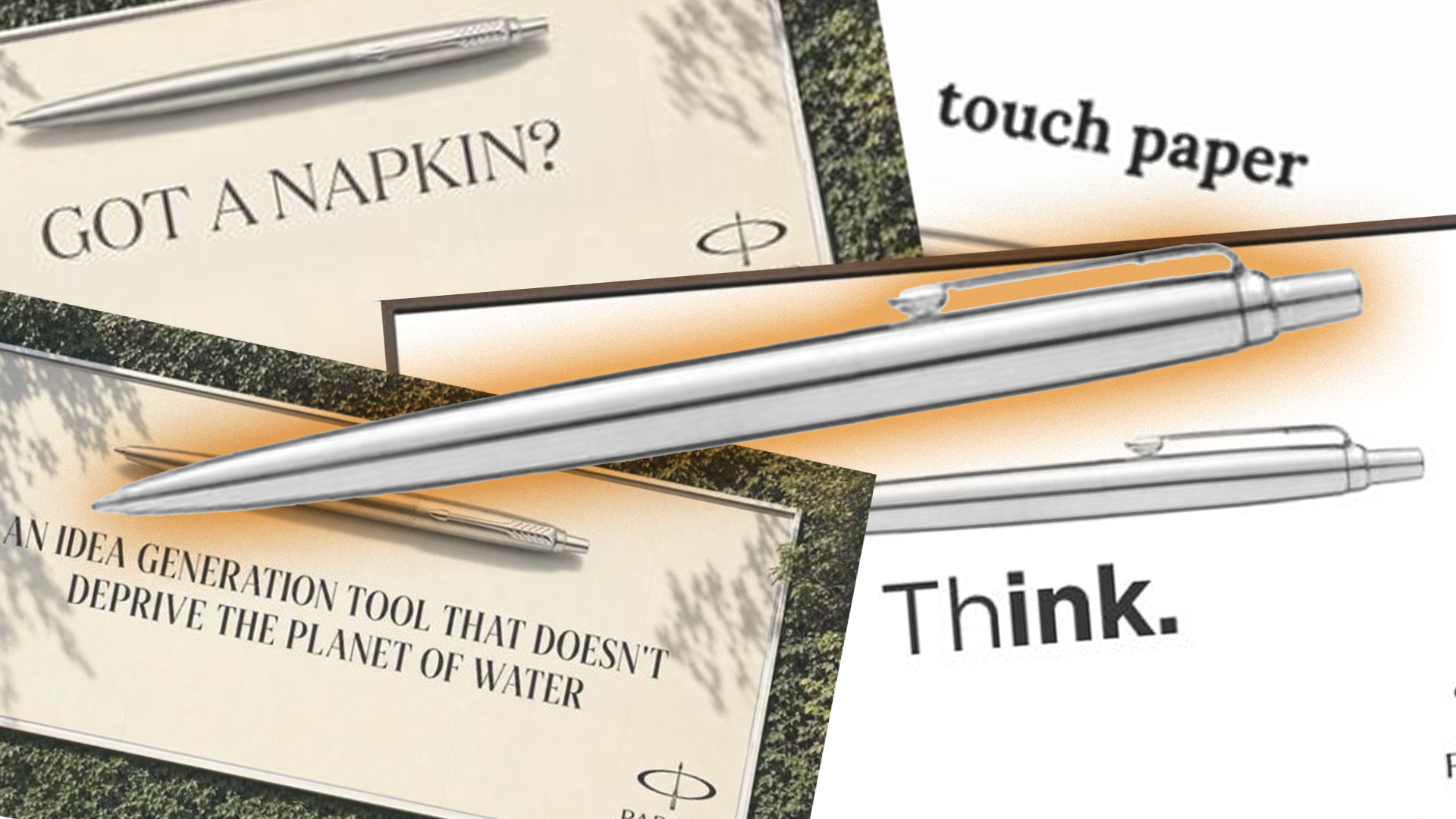 Billboard advert ideas for Parker Pen Company with text positioning pens as anti-AI tools