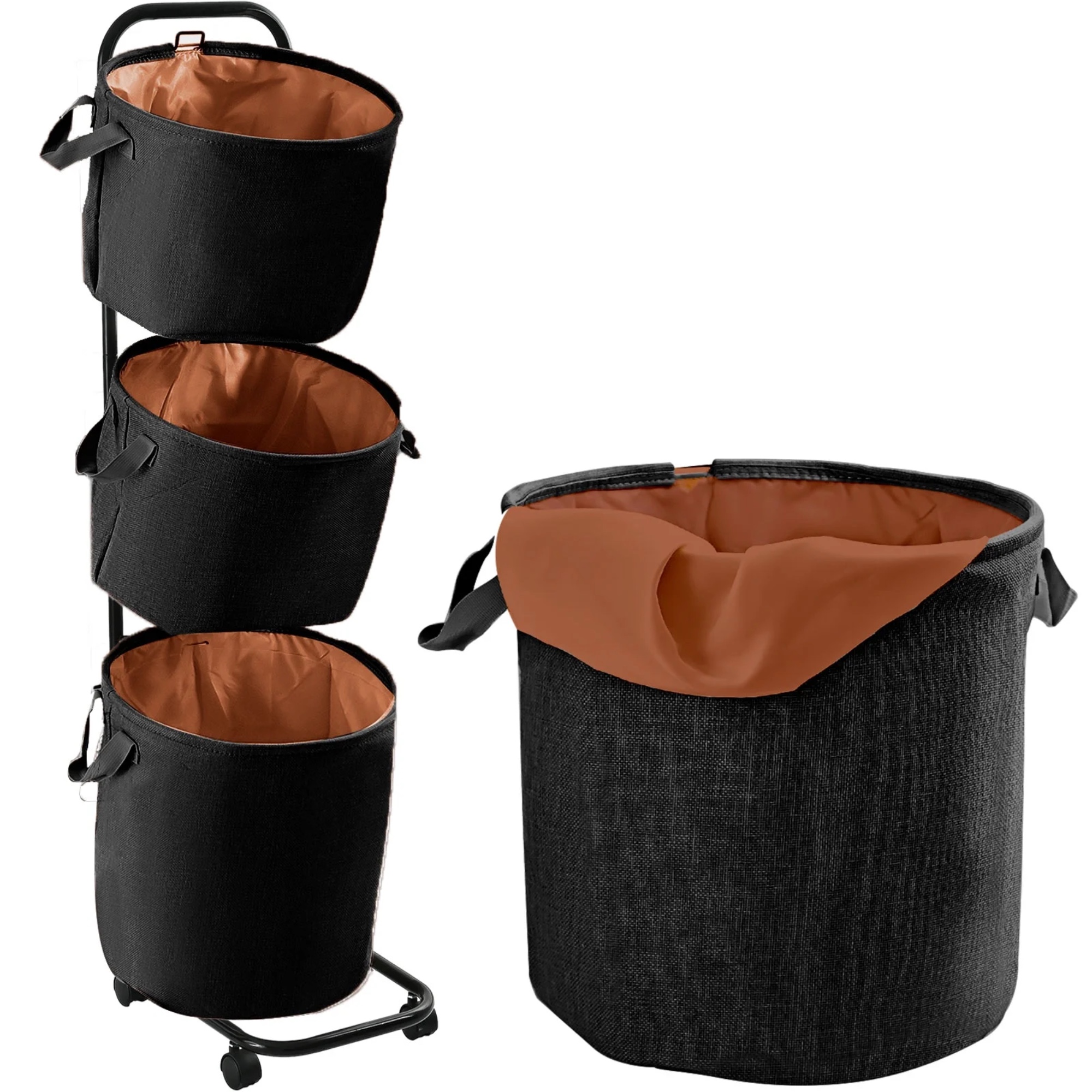 YOUPIN 3-Tier Laundry Hamper Sorter with Wheels, Black