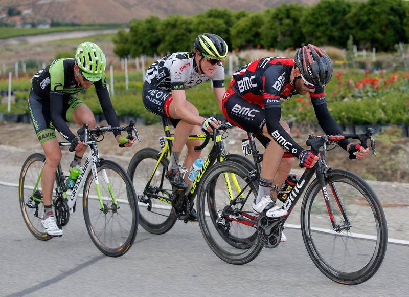 The breakaway of Danilo Wyss (BMC), Geoff Curran (Axeon) and Alex Howes (Cannondale-Garmin)