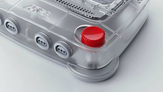 Close up of red Modretro M64 with white edition