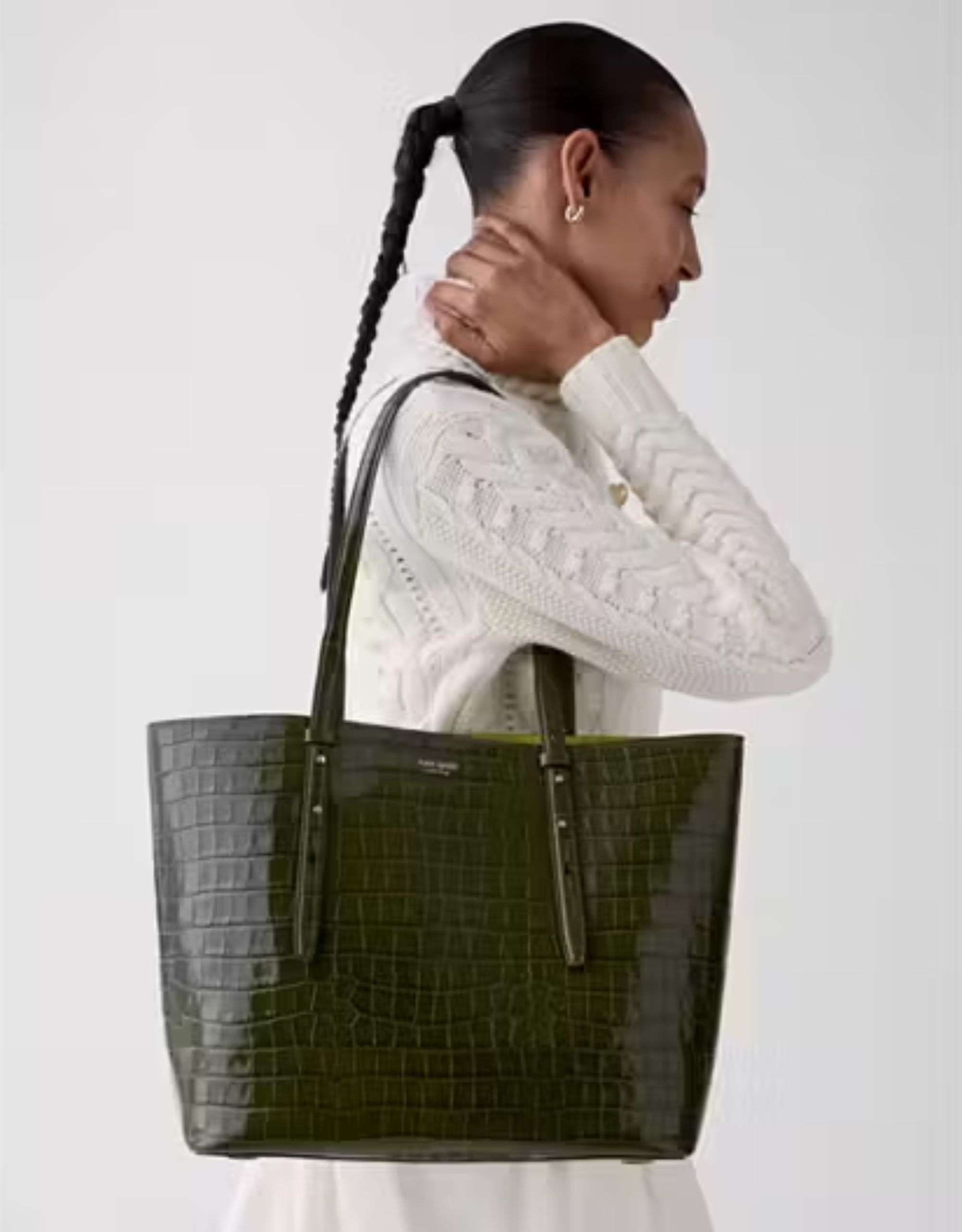 leather tote bag in bottle green