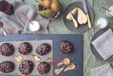 pear and chocolate doughnuts