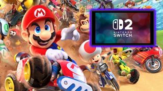 Mario races with characters gaining on him. He points to a Nintendo Switch 2