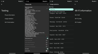 Screenshots of Android 13 testing menu