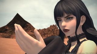 A Final Fantasy 14 character looks at her hand