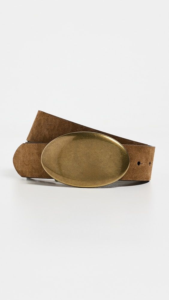 Lg Oval Plaque Belt - Aged Cognac Suede