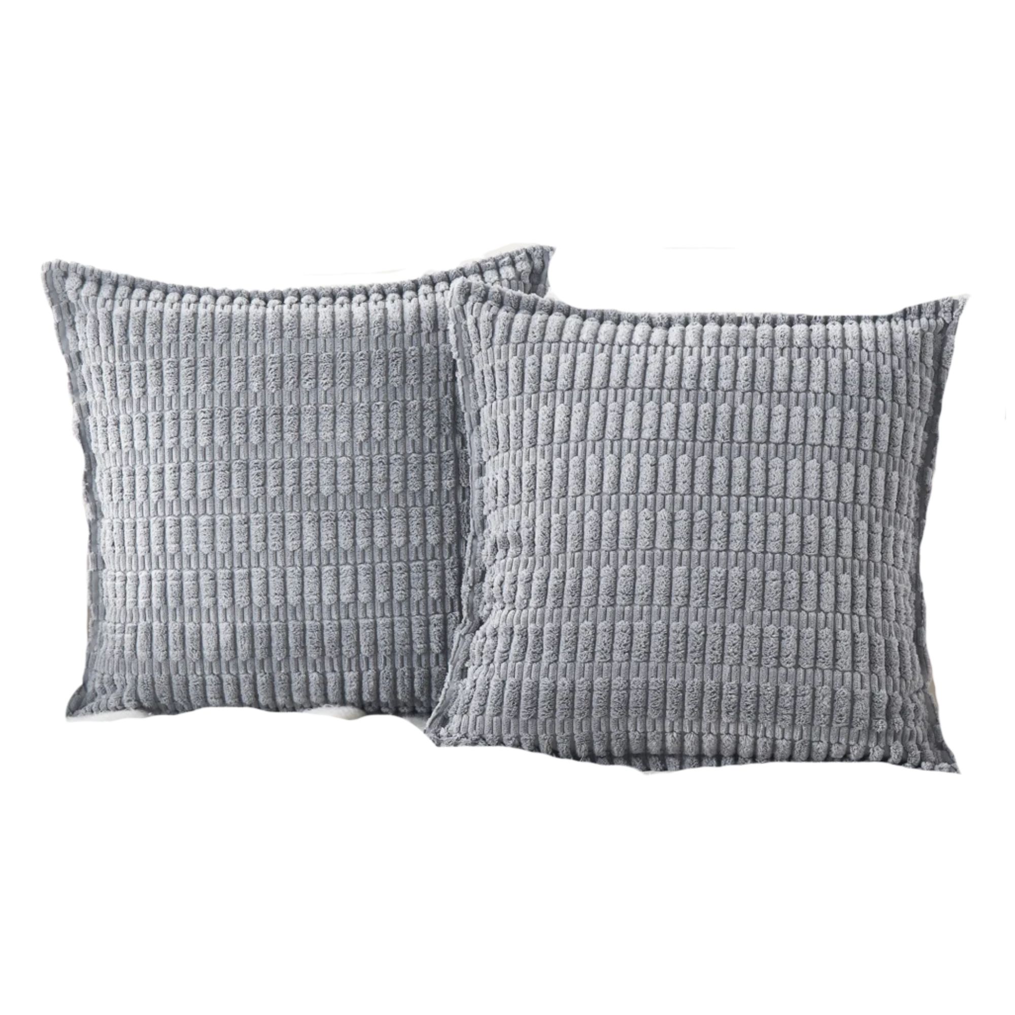 Two grey corduroy cushions