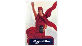 Advertisements for Agfa featuring painting of woman waving