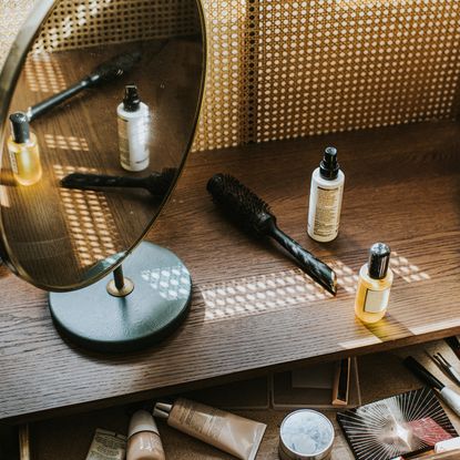 Dressing table with beauty products