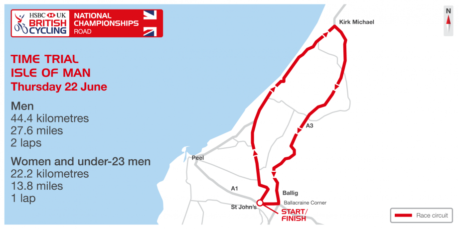 The route for the time trials at the British National championships