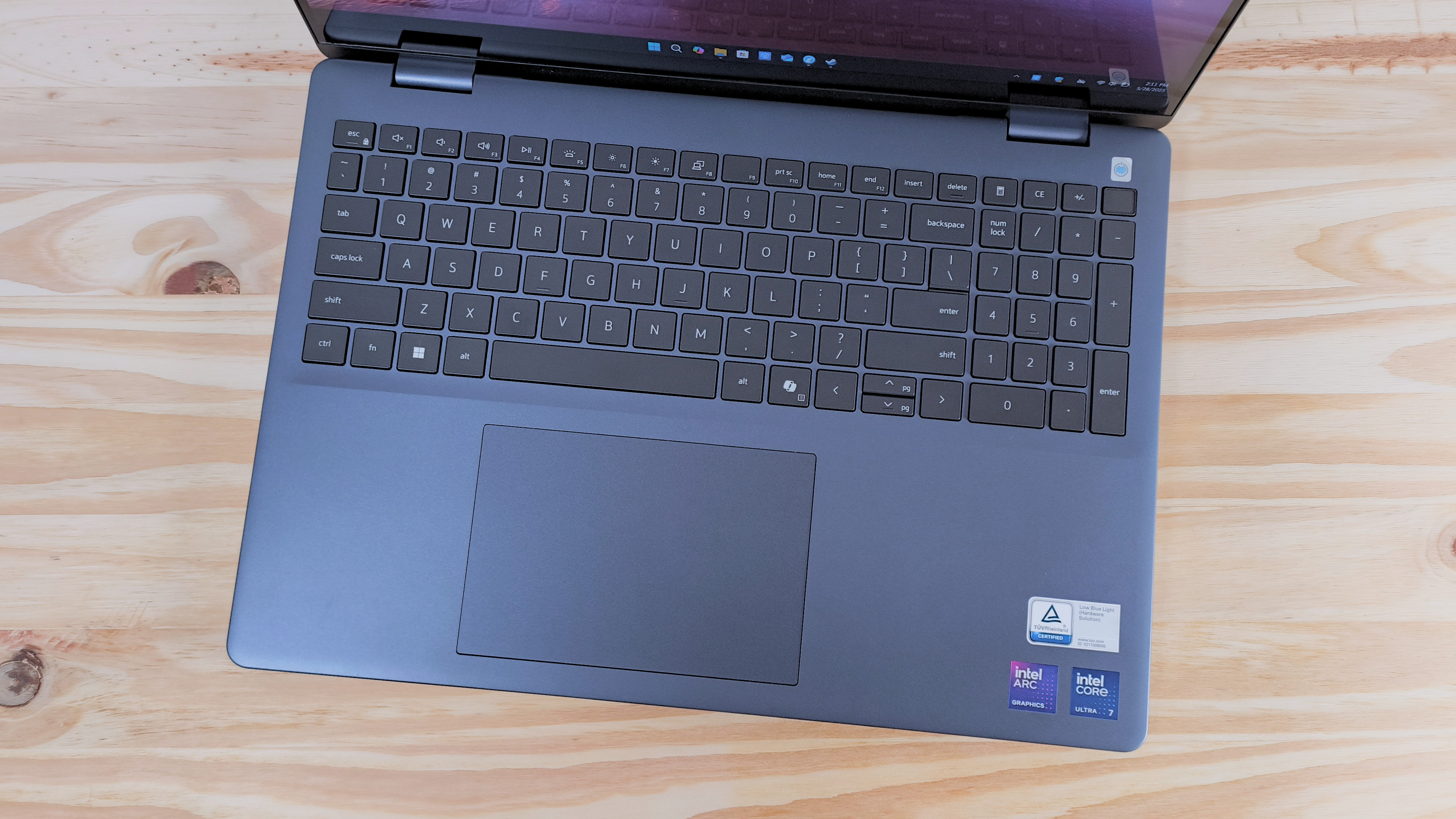 The keyboard deck of the Dell 16 Plus 2-in-1 seen from above