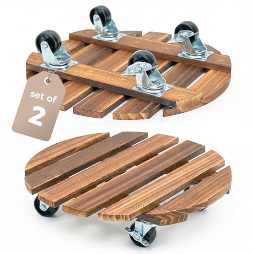 Bamworld Plant Caddy 12 Inch Rolling Tray With Wheels 2 Pack | Heavy-Duty Planter Dollies Make Large Pots Easy to Move Indoors or Outdoors.