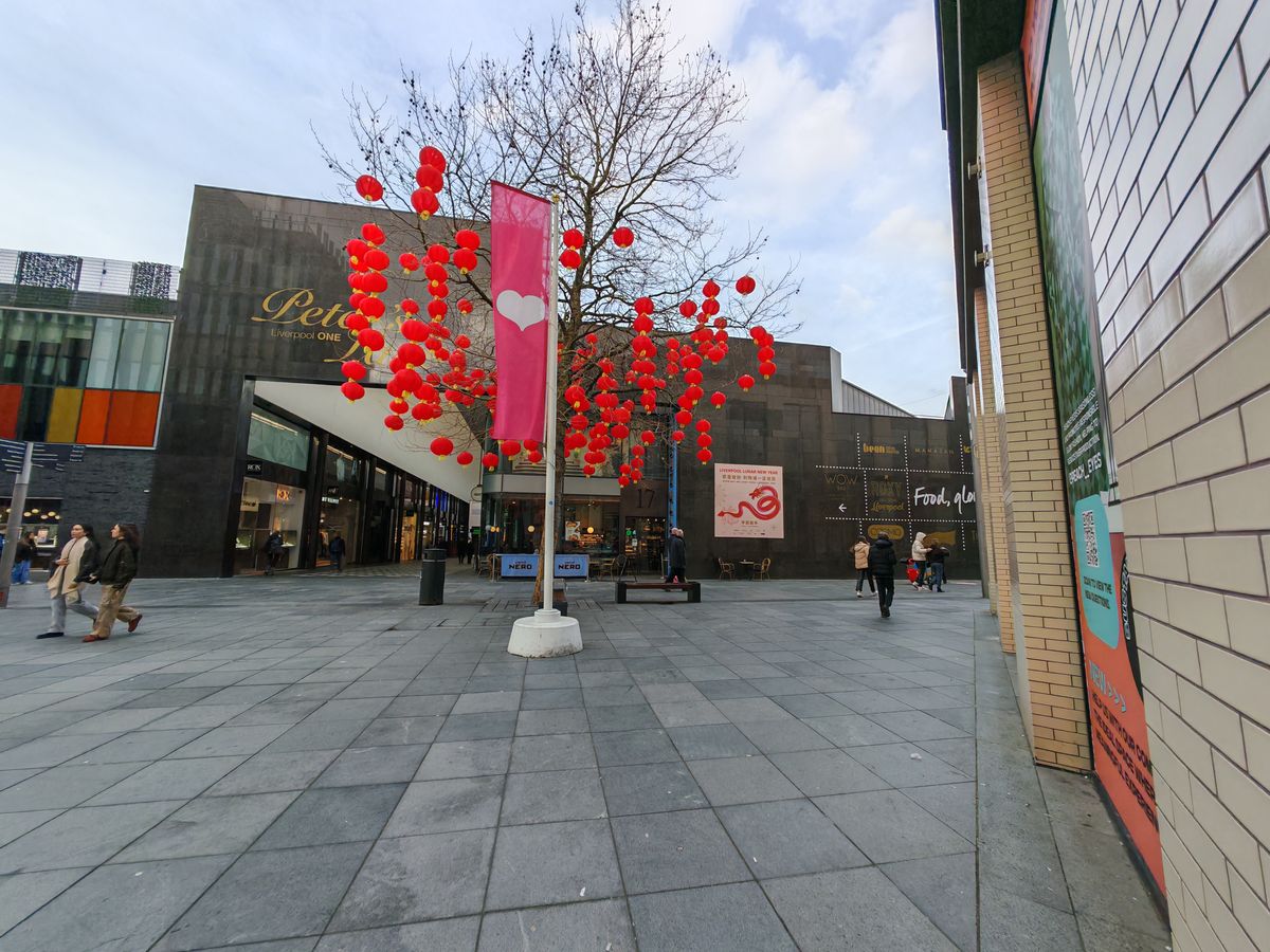 Honor Magic6 Pro Camera Samples (Tree with Chinese lanterns at 0.5x zoom, daytime, Liverpool, United Kingdom )