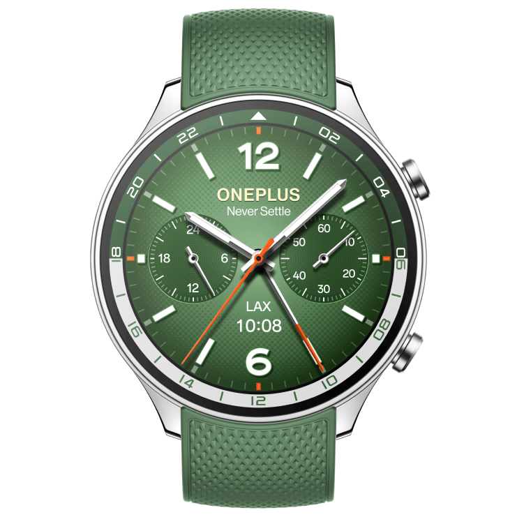 Rendered front view of the Forest Green OnePlus Watch 2R