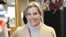 Sophie, Duchess of Edinburgh smiles as she speaks with members of open house community group for over 65s at the Rising Brook Community Church