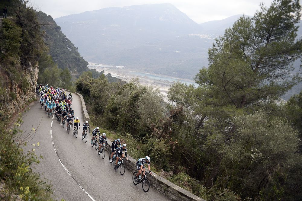 The pack rides during the sixth stage of the 73rd edition of the Paris-Nice cycling race, between Vence and Nice.