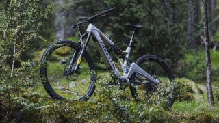 Forestal Bikes e-MTB parked side-on out on a trail