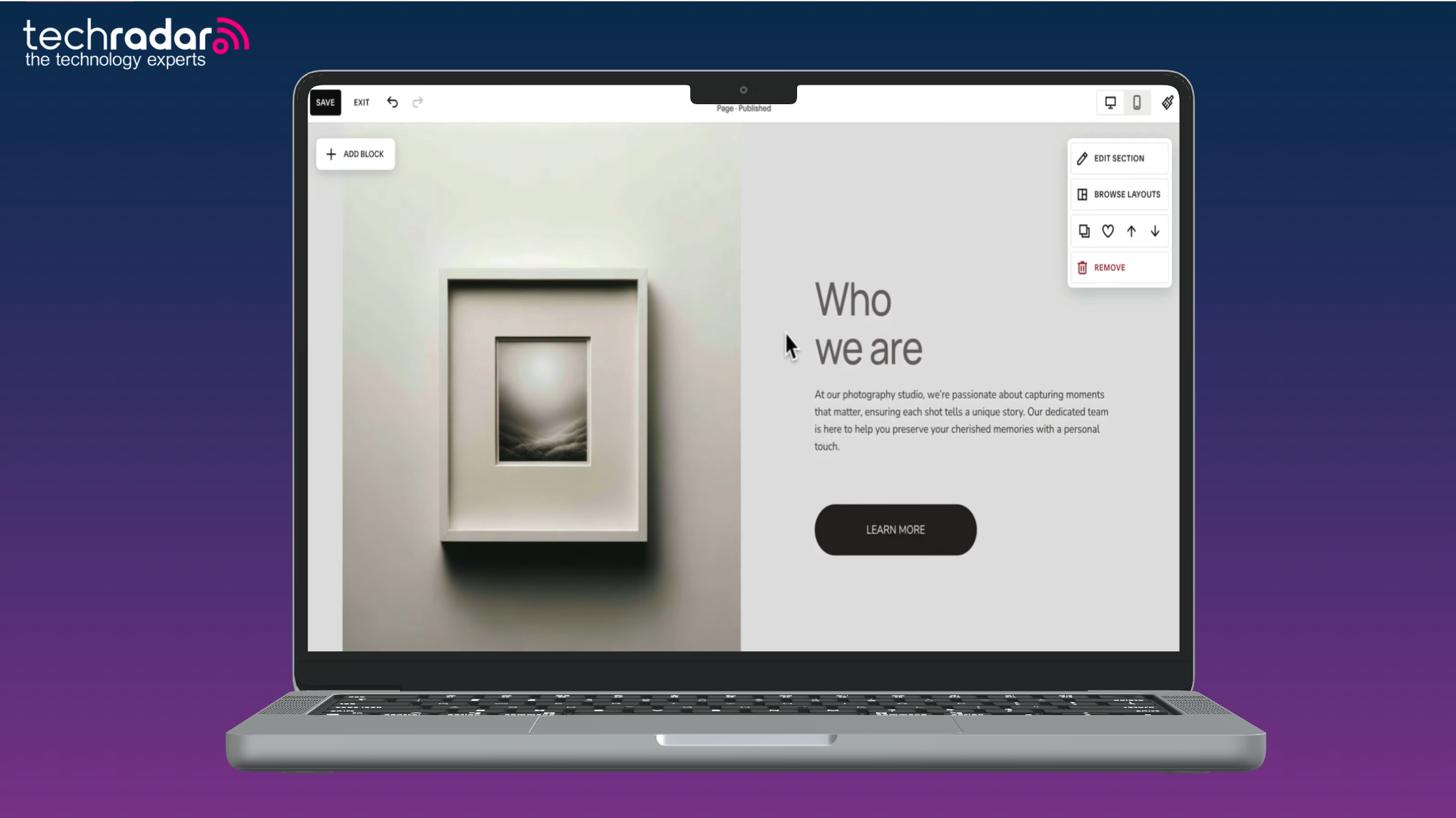 squarespace website builder being used on a mac