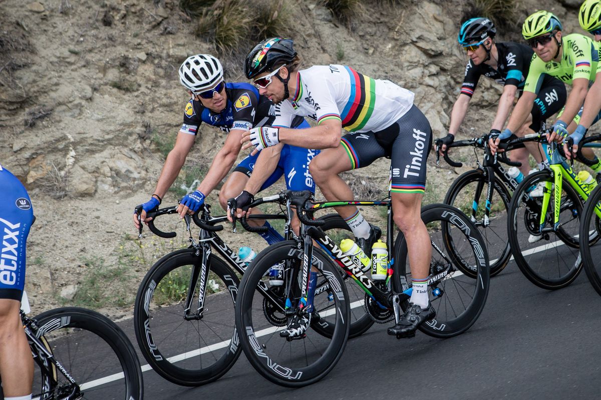 Peter Sagan (Tinkoff) talking on the descent