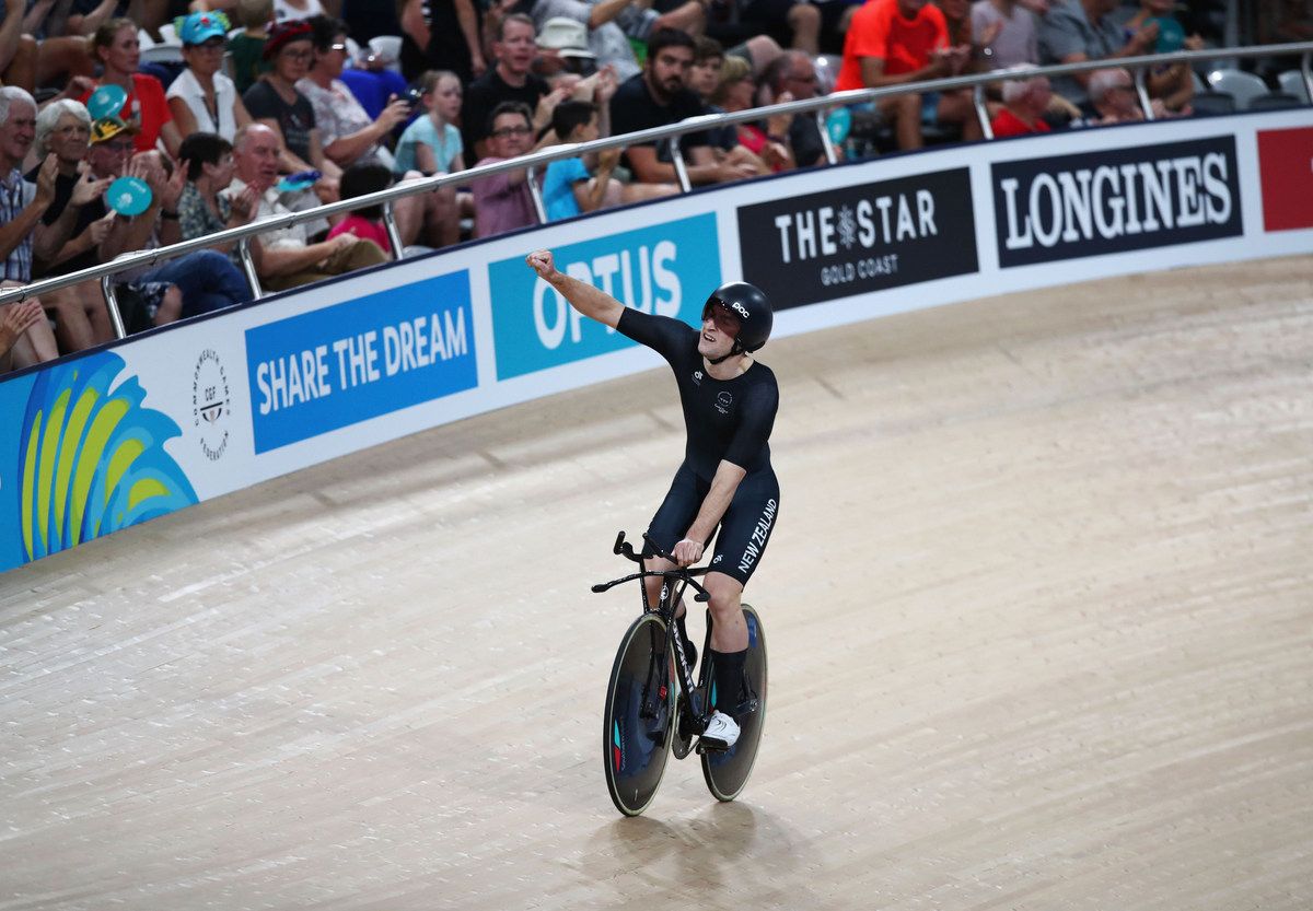 Dylan Kennett (New Zealand) celebrates breaking the Commonwealth Games IP record