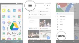 Launch Google Drive, tap the menu button, tap Settings