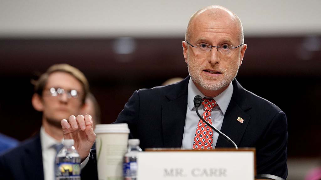 Brendan Carr, commissioner at the Federal Communications Commission (FCC), during a Senate Commerce, Science, and Transportation Committee oversight hearing in Washington, DC, US, on Wednesday, Dec. 17, 2025. This is the first Senate Commerce oversight hearing with all FCC commissioners present since 2020. Photographer: Kent Nishimura/Bloomberg via Getty Images