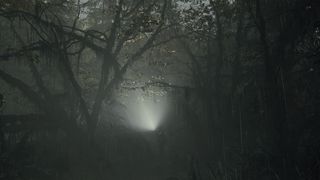 Alan Wake 2; a torch light in a foggy forest