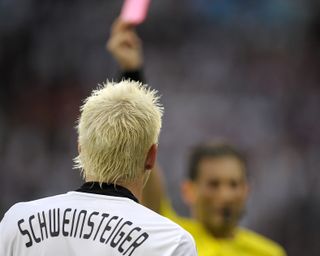 Bastian Schweinsteiger is sent off in Germany's 2-1 loss to Croatia at Euro 2008.