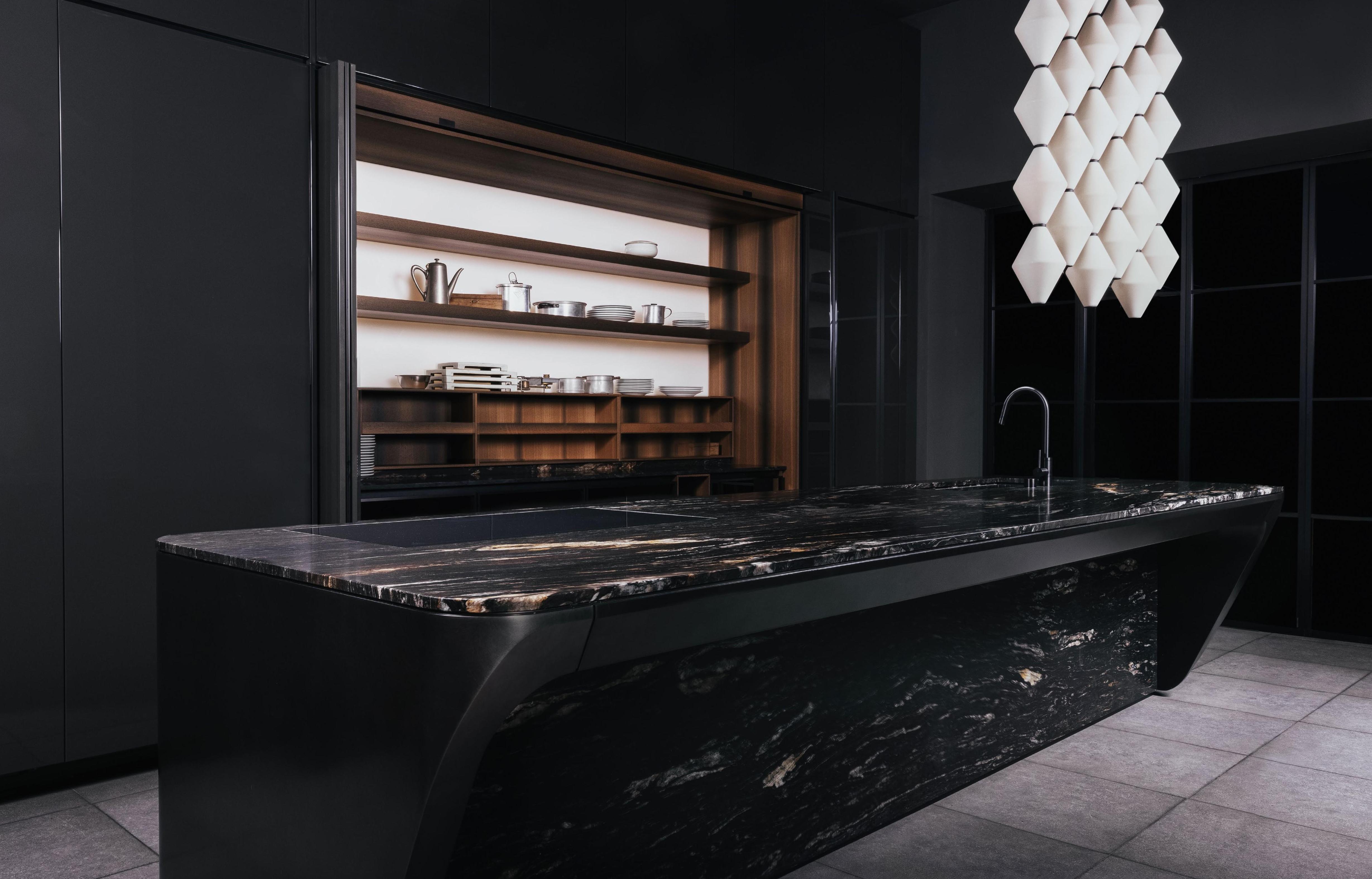 black marble kitchen island