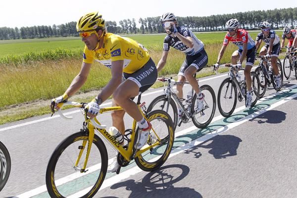 Race leader Fabian Cancellara en route to Brussels on stage one.