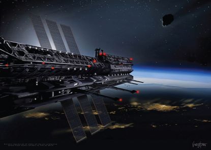 Leaders of a proposed space nation called Asgardia discussed the project at a news conference in Paris on Oct. 12, 2016. The team discussed the possibility of one day building a space station, like the one shown in this artist's rendition, which they rele