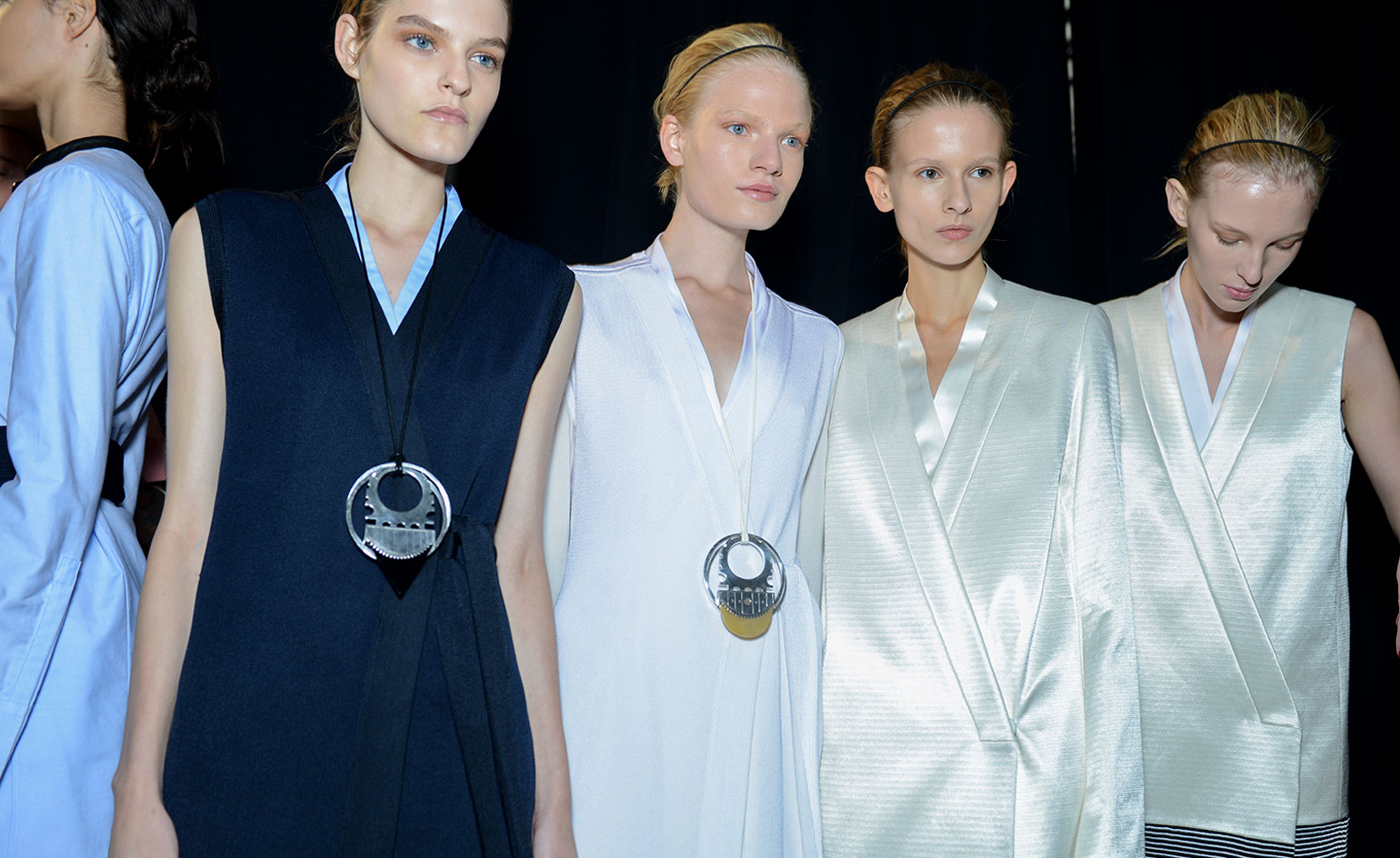 Models posing for a picture at New York Fashion Week S/S 2015