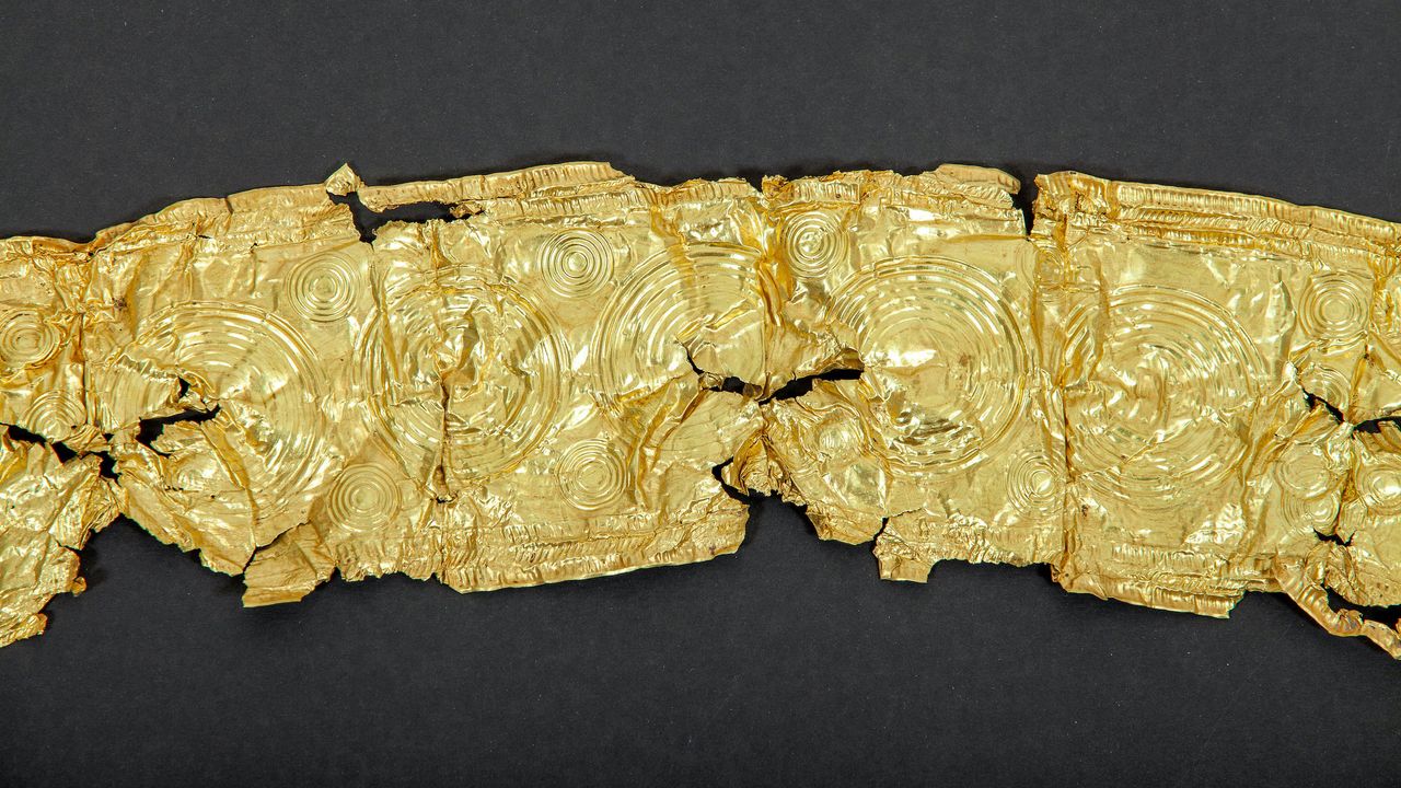 The nearly 2,500-year-old gold artifact was likely attached to a leather belt.
