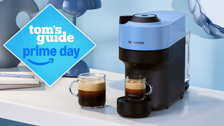 Nespresso Vertuo Pop lifestyle image in Pacific blue with Tom's Guide deal badge