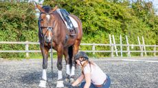 A rider on the ground having fallen from a horse