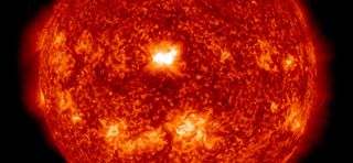 NASA's Solar Dynamics Observatory captured this image of the sun's major X1.6-class solar flare on Sept. 10, 2014. The solar flare originated near the center of the sun, as seen from Earth, and released the flare in Earth's direction.
