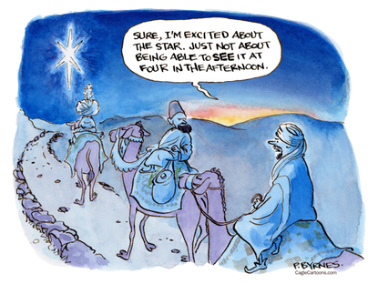 Editorial Cartoon U.S. star early night Christmas