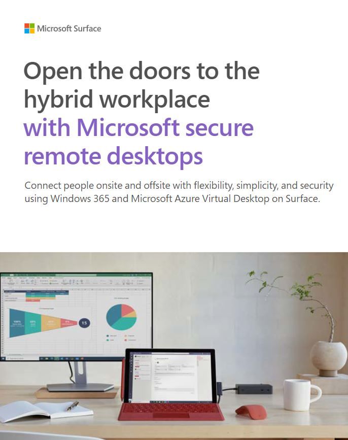 Whitepaper with image of a remote workstation with laptop and monitor on a desk with a plant in the background