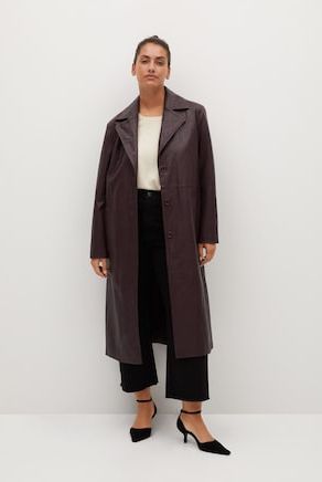 mango brown leather trench womens