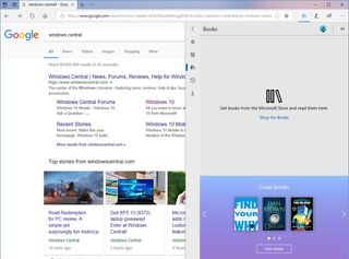 Microsoft Edge's Hub with icon only in the Navigation view.