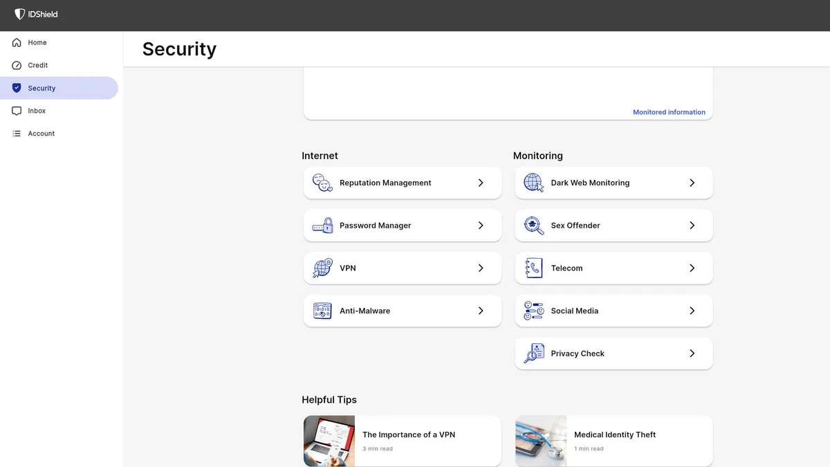 IDShield Security page