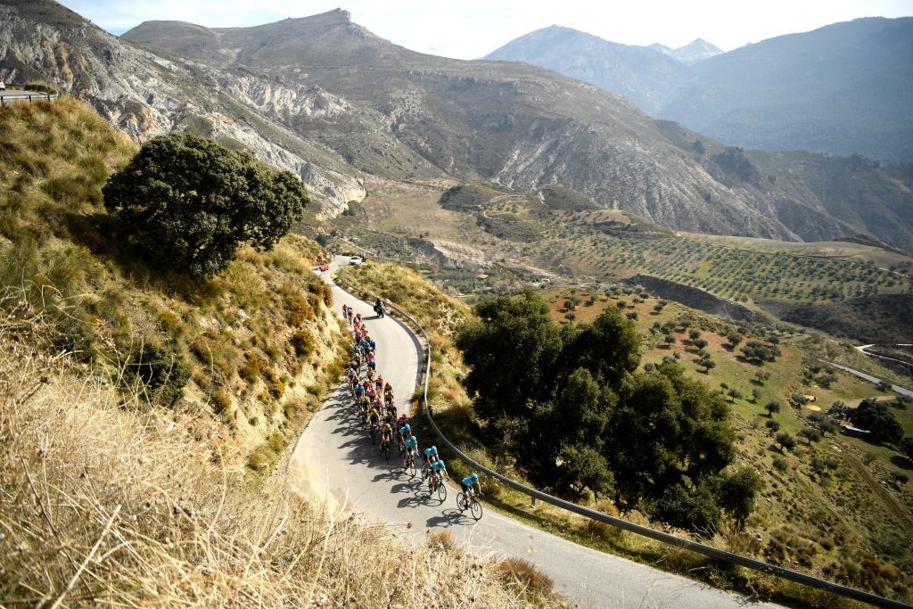 GRANADA SPAIN FEBRUARY 23 Peloton Landscape Mountains during the 65th Ruta del Sol 2019 Stage 4 a 1199km stage from Armilla to Granada 65RdS Ruta del Sol on February 23 2019 in Granada Spain Photo by David RamosGetty Images