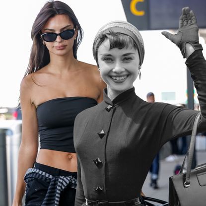 Emily Ratajkowski and Audrey Hepburn at the airport