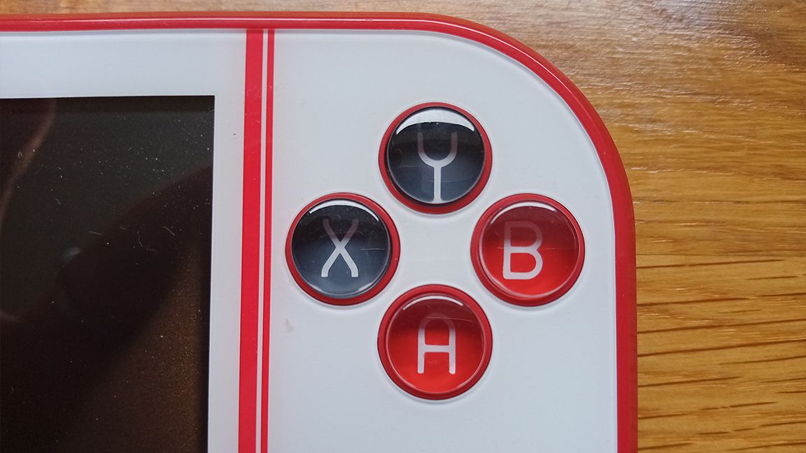 A close photo of the Evercade console's buttons