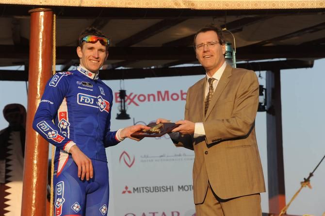 Arnaud D&eacute;mare (FDJ) on the podium