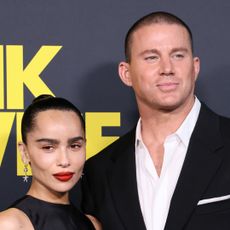 Zoe Kravitz in a black dress and Channing Tatum in a white shirt and black suit jacket at the premiere of Blink Twice at the the Directors Guild of America in Los Angeles on August 8, 2024