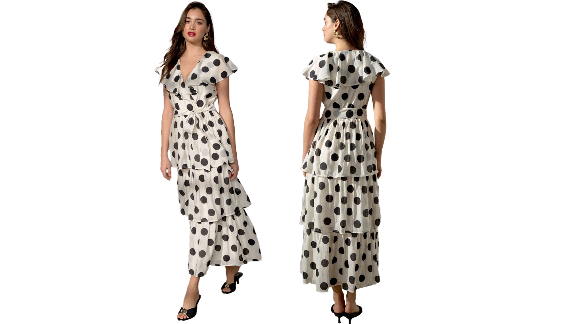 Ecru Occasion Ruffle V-Neck Midi Dress